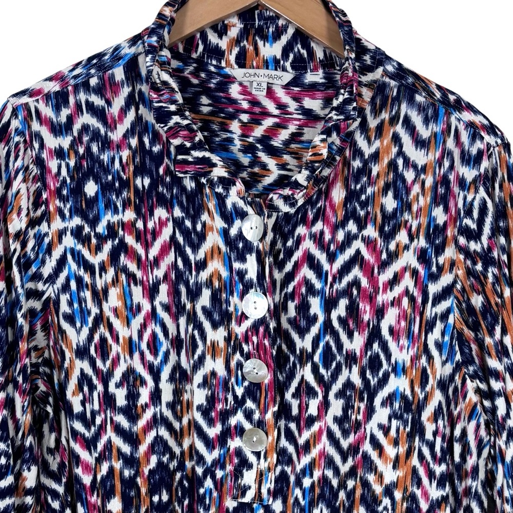 John Mark Ikat‎ Wire Collar Tunic XL Artsy - Picture 3 of 11